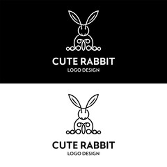 Cute rabbit drawing with long ears cartoon line art for simple flat minimalist logo clip art design