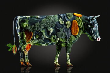 Meat made of plants on dark background (AI Generated)