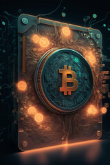 Cryptocurrency locked safe. Ai rendered graphical art.