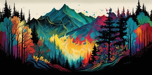 burst of vibrant colors representing the diversity of landscapes and habitats that can be found on hiking trails, concept of Nature and Adventure, created with Generative AI technology