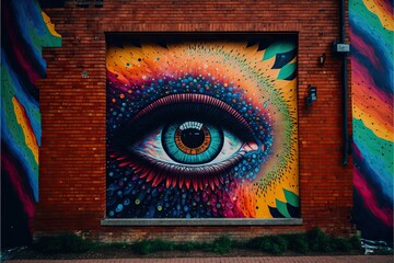 colorful mural on brick wall, concept of Abstract Art and Street Art, created with Generative AI technology