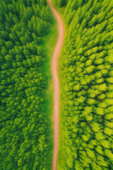 View of a Green Forest - A single path In middle of the forest