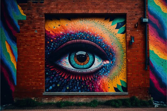 Colorful Mural On Brick Wall, Concept Of Abstract Art And Street Art, Created With Generative AI Technology