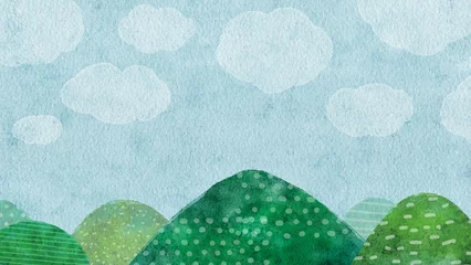 Fototapete  空と山の風景の水彩画イラスト背景 © fukufuku