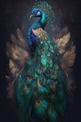 Abstract Colorful Peacock . AI generated Illustration. - 571739244