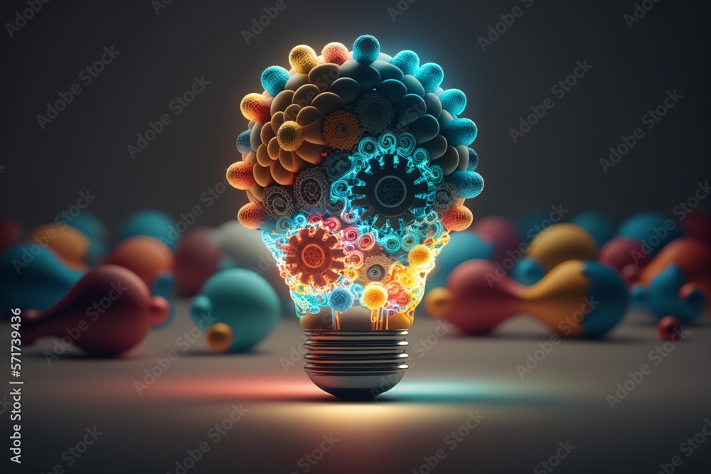 Canvas Prints a colorful glowing idea bulb lamp, visualization of brainstorming, bright idea and creative thinking