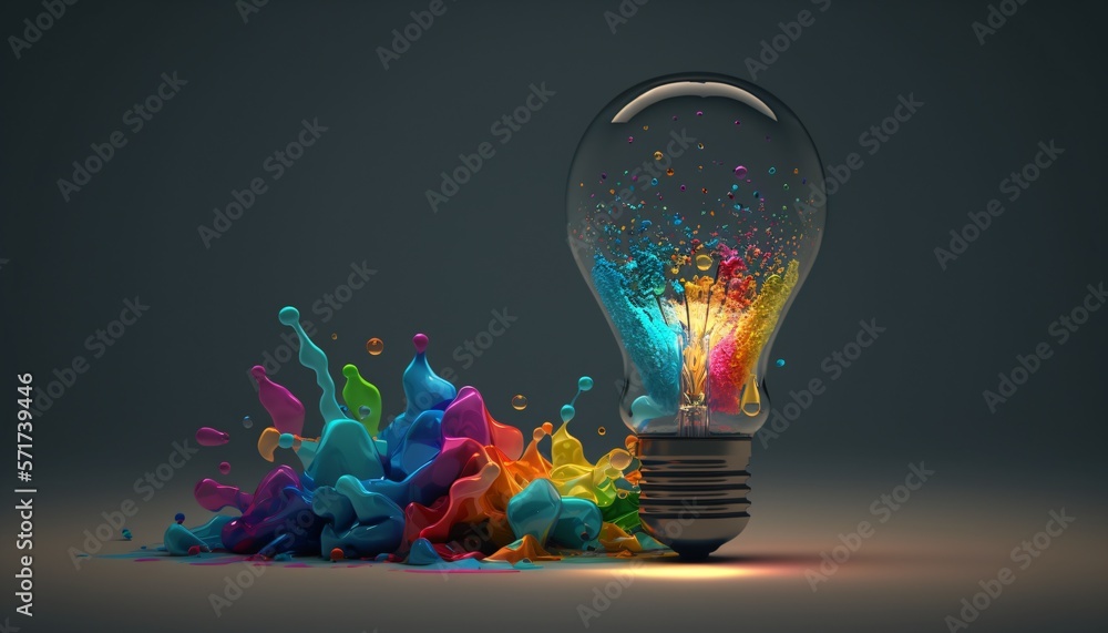 Canvas Prints a colorful glowing idea bulb lamp, visualization of brainstorming, bright idea and creative thinking