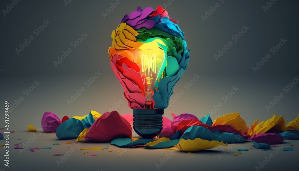 Canvas Prints a colorful glowing idea bulb lamp, visualization of brainstorming, bright idea and creative thinking