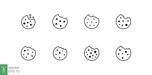 Set of Cookie icon. Outline style sign symbol. Browser concept for app and web design. Line, vector illustration isolated on white background. EPS 10.