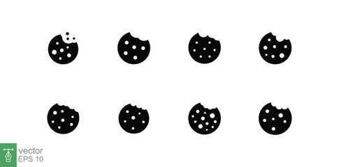 Set of cookie icon. Solid style sign symbol. Browser concept for app and web design. Glyph, black silhouette vector illustration isolated on white background. EPS 10.