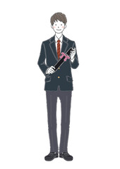卒業証書を持つ制服姿の男子学生 卒業イメージイラスト