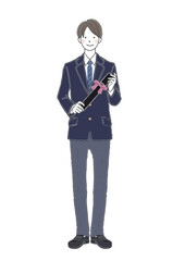 Obraz premium 賞状を持つ制服姿の男子学生 男子生徒