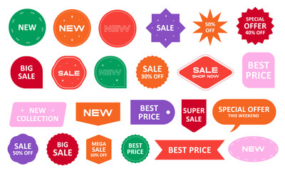 set of sale badges, discount tags, shop promo offer, sales coupon, promotion, special offer, black friday, vector
