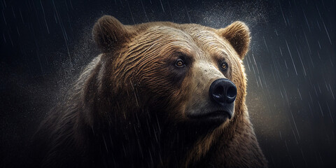 Portrait of a bear in the rain, generative AI
