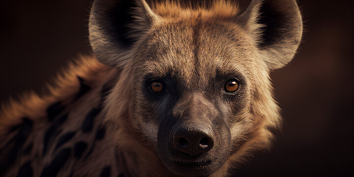 Portrait of a hyena in closeup, generative AI