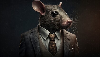 Businessman Human In Suit With Rat Head