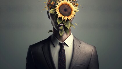 Businessman Human In Suit With Flower Head