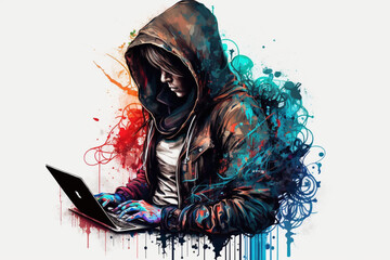 illustration of a t-shirt hacker in various colors on a white background, Generative AI