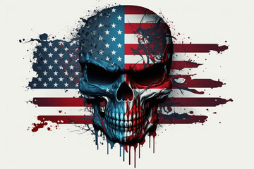 t-shirt illustration of a skull with the colors of the US flag painted on the face, Generative AI - obrazy, fototapety, plakaty