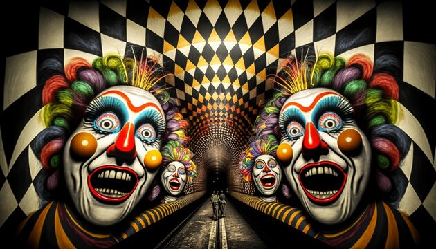 Psychedelic Trip With Clown Head Laughing