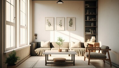 Fototapeta na wymiar minimalist modern living room interior, Generative AI
