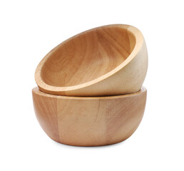 Two new wooden bowls on white background