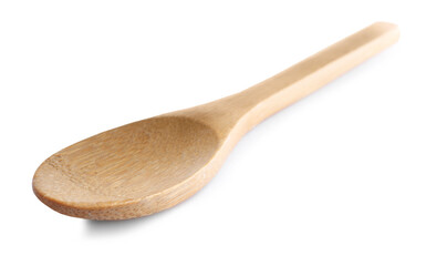 One new wooden spoon on white background