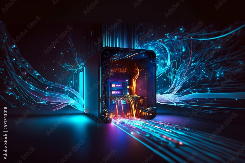 Poster cyber space connection technology computer background with chipset central processor. generative ai