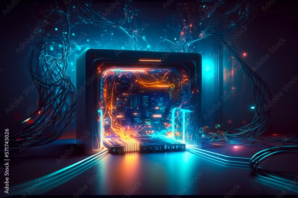 Poster cyber space connection technology computer background with chipset central processor. generative ai
