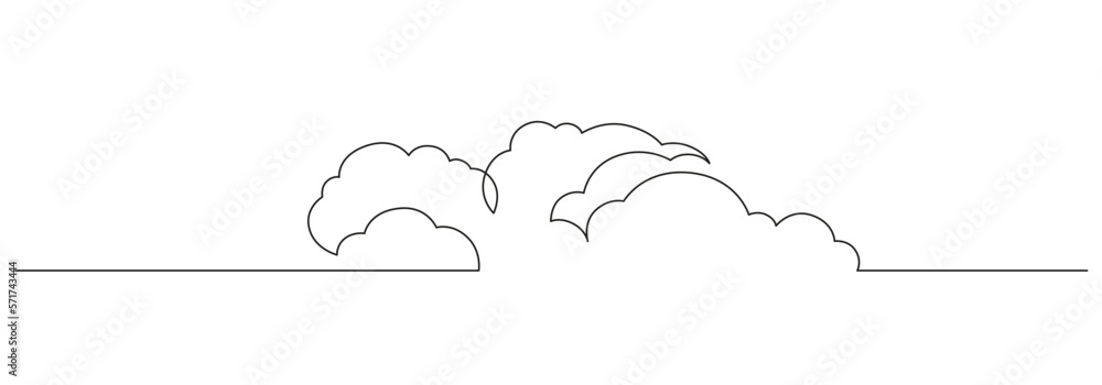 Poster one continuous line drawing of clouds in the sky. weather symbol and storage concept in simple linea