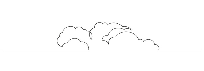 One continuous line drawing of Clouds in the sky. Weather symbol and storage concept in simple linear style. Editable stroke. Doodle vector illustration