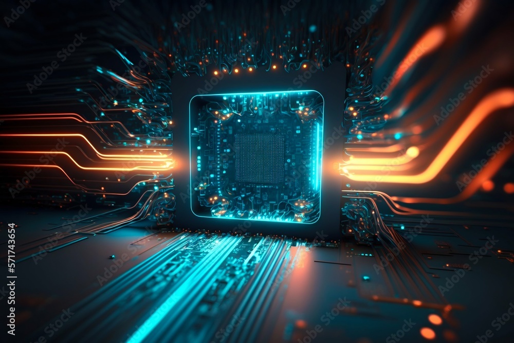 Poster cyber space connection technology computer background with chipset central processor. generative ai
