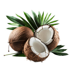 Coconut tropical leaves, illustration, coconut, png, transparent background, generative ai - obrazy, fototapety, plakaty