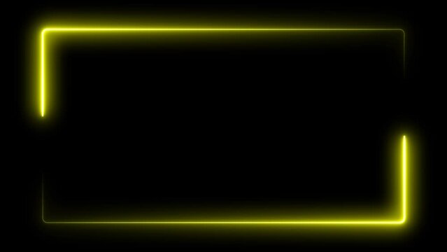 yellow laser effect neon glowing frame background. repetitive motion animation and flashing. Bright neon light effect isolated on black. 4K graphic animation video