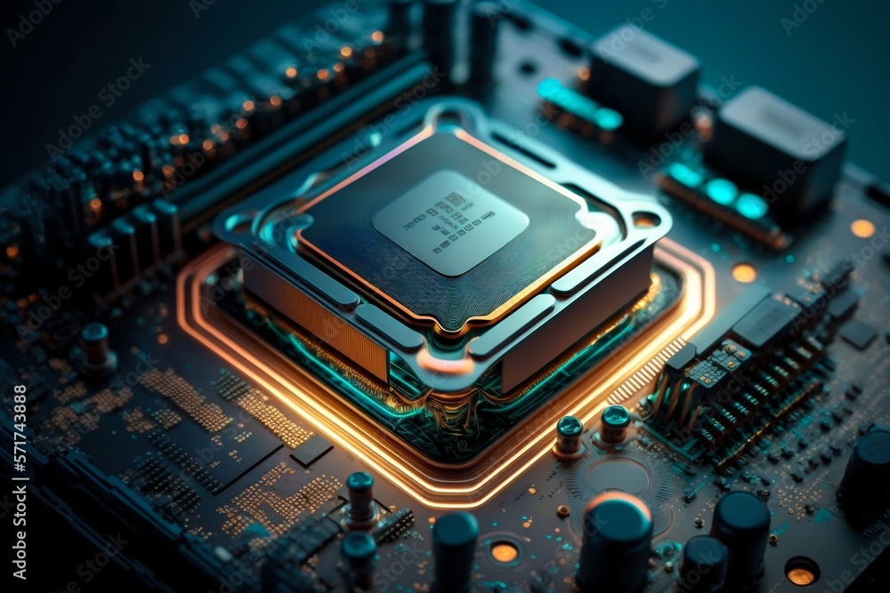 Poster cyber space connection technology computer background with chipset central processor. generative ai