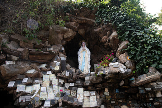 Agentina, virgin mary of the grotto of lourdes sanctuary of the city of mar del plata inspired by the original of france, replica of the cities of jelusaren-may 2020