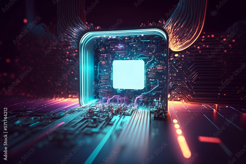 Poster cyber space connection technology computer background with chipset central processor. generative ai