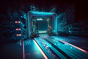 Cyber Space Connection Technology Computer Background with Chipset Central Processor. Generative AI