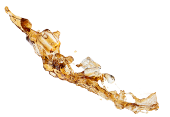 Coffee drink water mix ice cube fall pouring down in Shape form line of espresso black coffee splashes into drop soda cola attack fluttering in air, stop motion freeze shot. Splash coffee cola drink