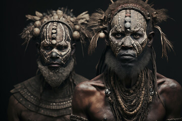 Fototapeta premium Portrait of Asaro Mudmen tribe in Papua New Guinea. Ai generated art
