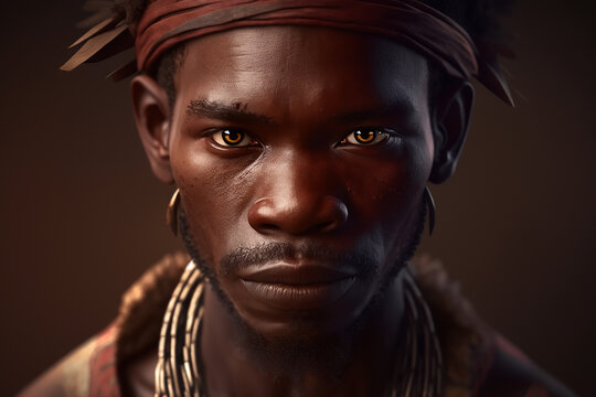 Portrait of Dogon tribe man, West Africa. Ai generated art