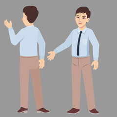 young office man in suit standing poses front and back view