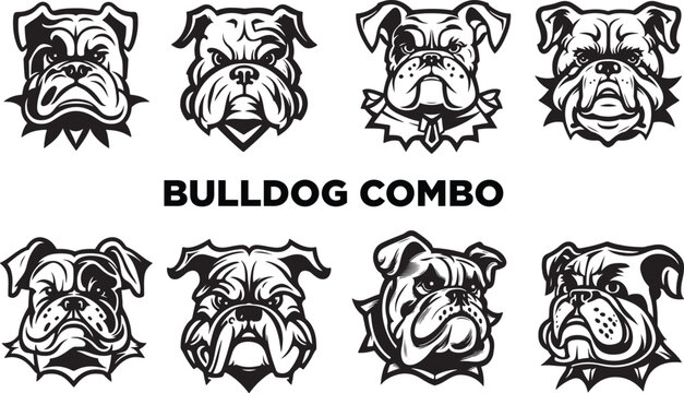 White and black bulldog dog logo pack brand icon wordmark illustrations