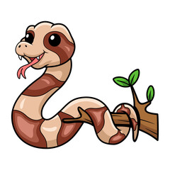 Naklejka premium Cute copperhead snake cartoon on tree branch