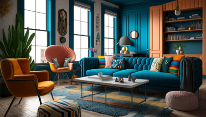 Living room colorful style. Generative AI