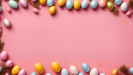 Naklejka na ściany i meble Easter background with decorated eggs, Generative AI