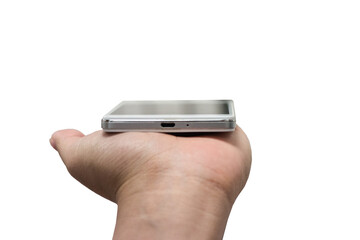 Phone in hand on trasparent background.