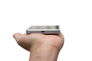 Phone in hand on trasparent background.