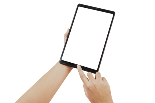 Tablet in hands on transparent background. - Powered by Adobe