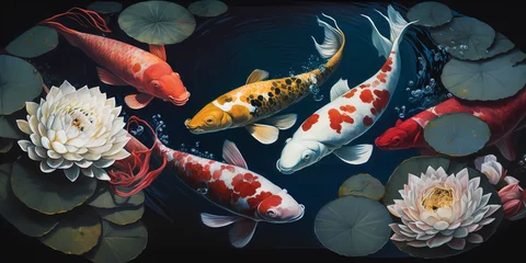 Foto op Aluminium Japanese koi fish swimming gracefully in a beautiful Ben as background created wit AI © Manalficy